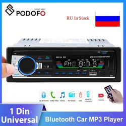 Podofo receptor estéreo 1din in-dash rádios de carro 12v bluetooth autoradio mp3 player rádio cassete gravador 1 din controle remoto