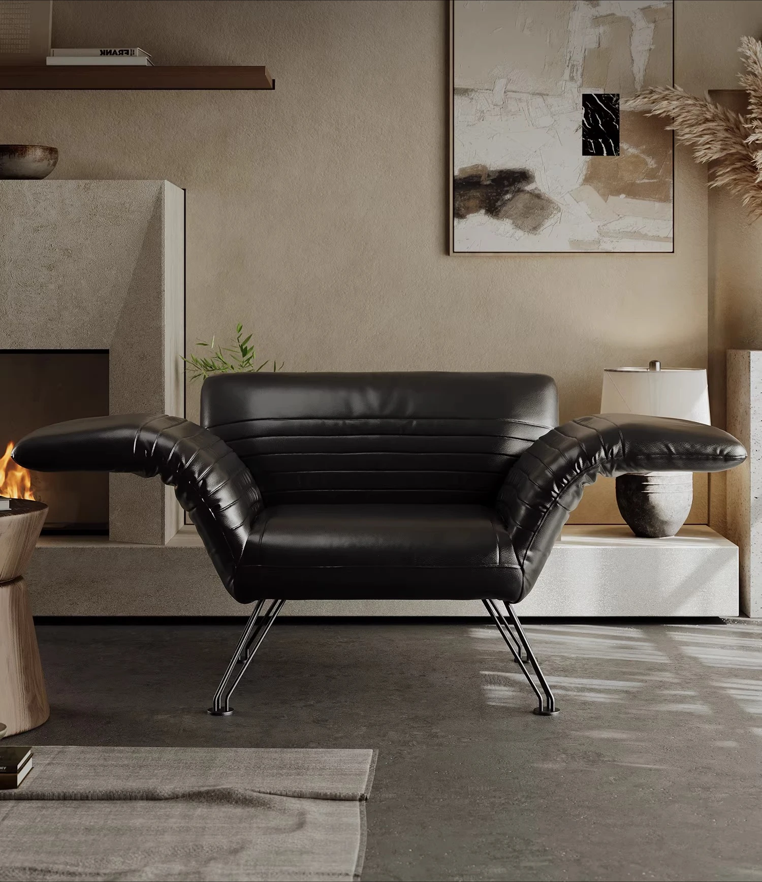 

Folding sofa chair Italian minimalist multi-functional leather designer lazy leisure single chair