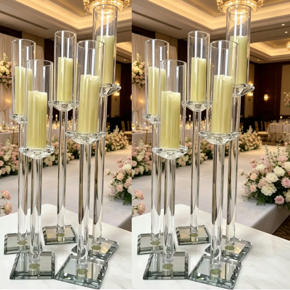 2-6set）3pcs/set Wedding Decoration Huge tall glass candelabra stand Crystal Glass Candelabras With Shades for Centerpieces