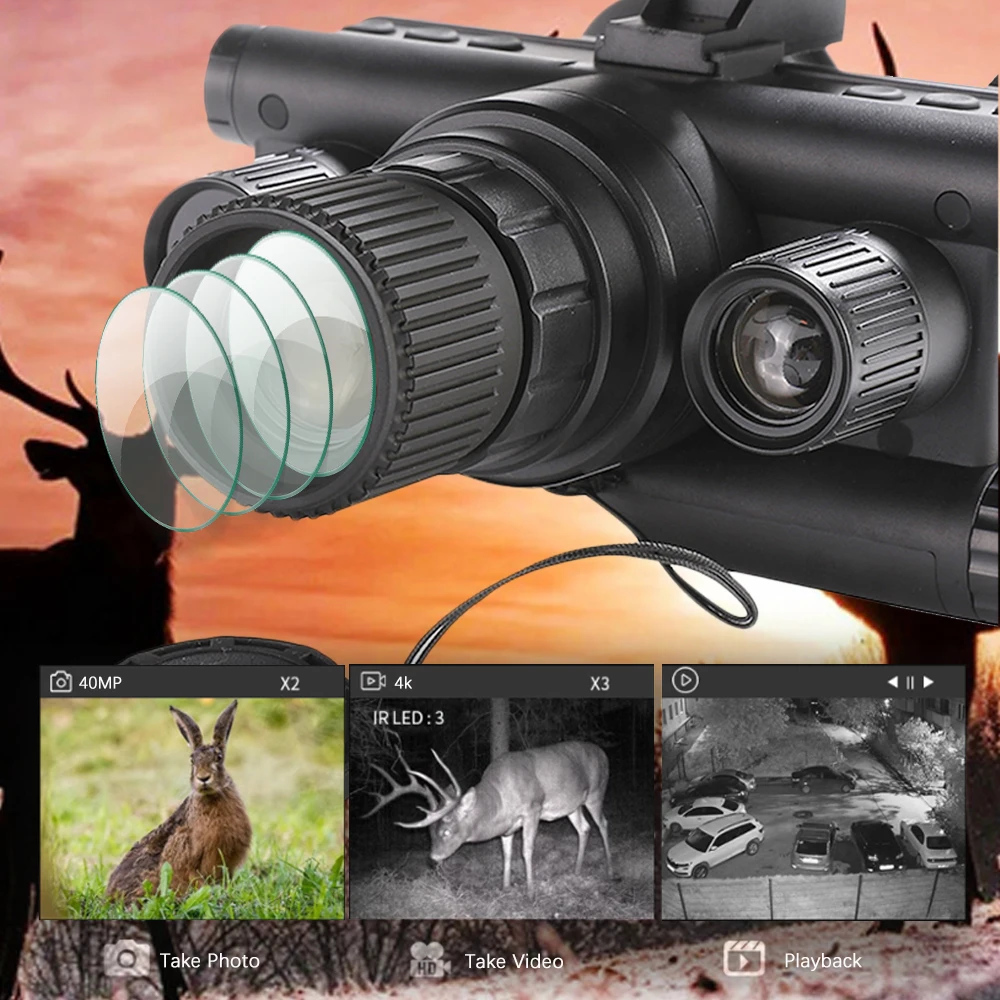 R5 HD Digital Night Vision Binoculars 600M Long Range 1080P Hunting with IR Tacticle Flashlight Head Mounted Video Camera