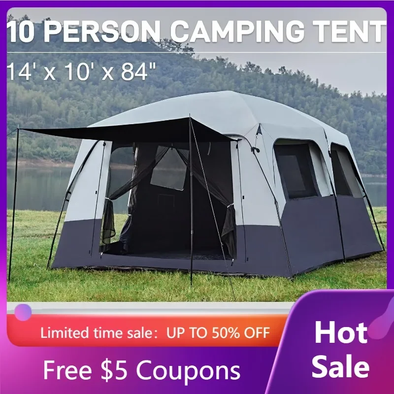 

EVER ADVANCED Camping Blackout Tent, Multi Room Tent for Family, Portable Cabin Tent for Outdoor Large Tents with Rainfly
