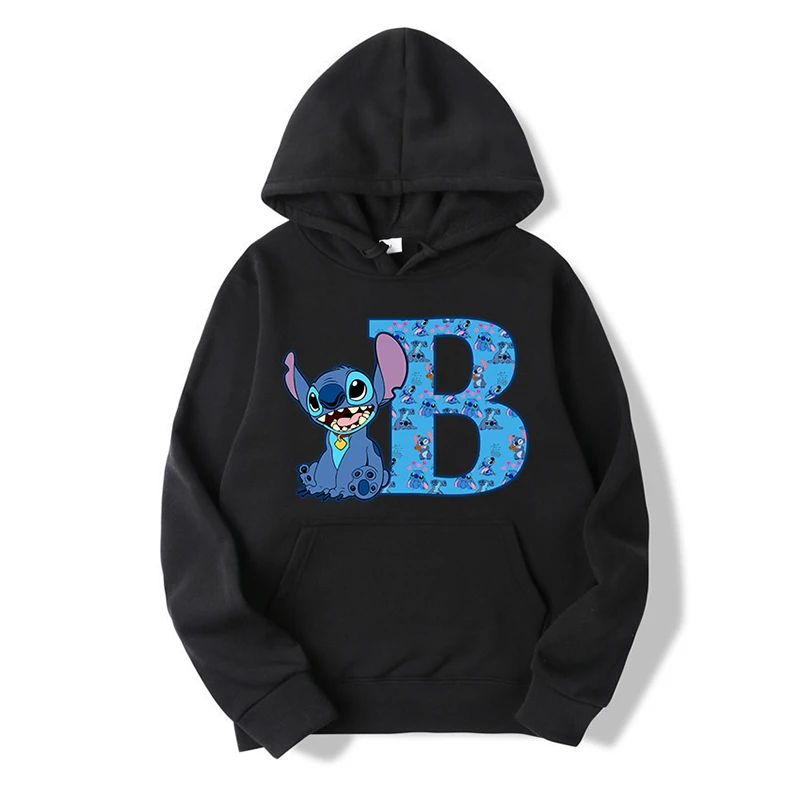 Disney Stitch Hoodie Adulte Stich Lettre A-Z Imprimé Pulls À Capuche Y-adt Manches sulfMode Hip Hop Cool Smile Pull