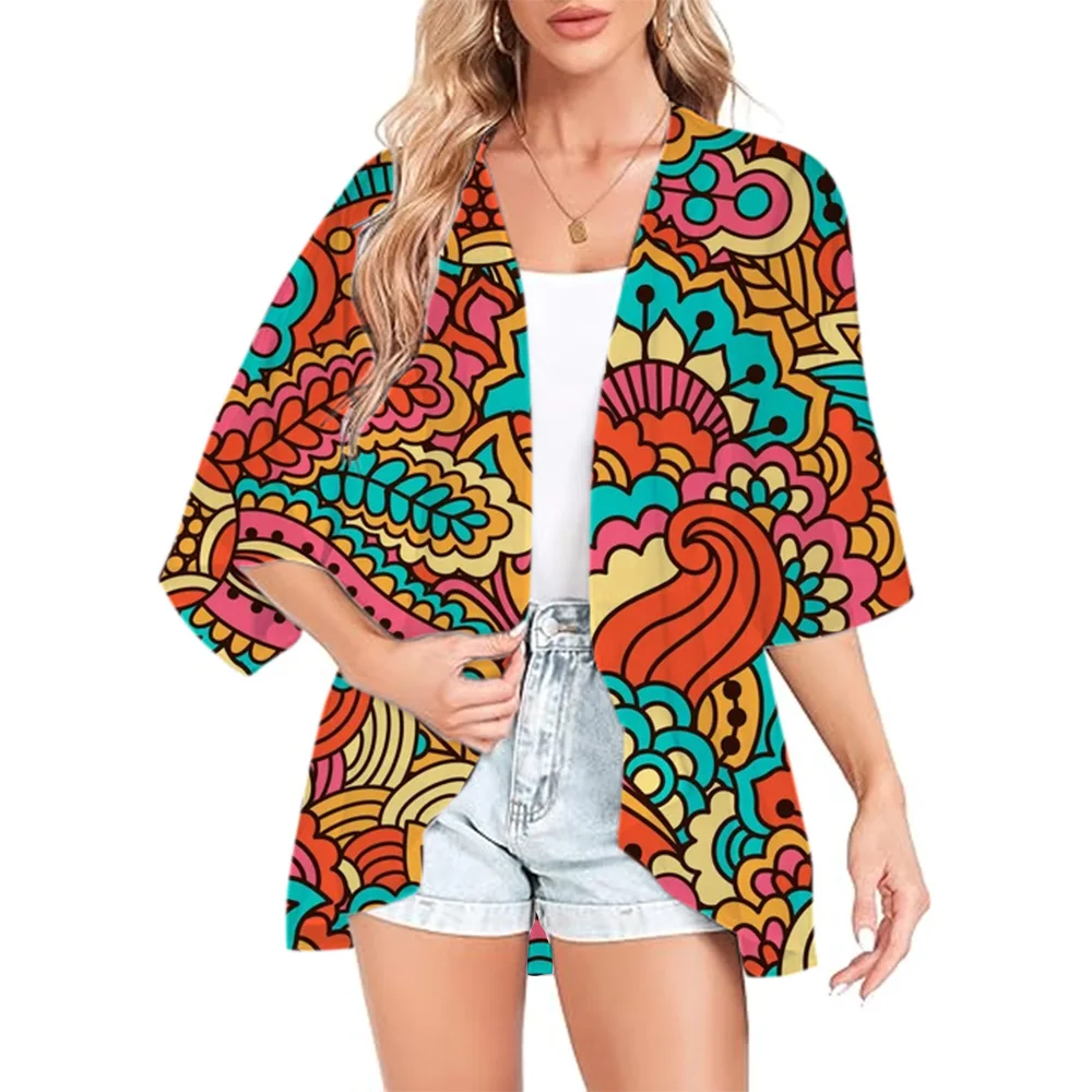 Women's Kimono Hip Hop Graffiti Printed Loose Women's Cardigan Shirt Summer Chiffon Blouse Fashion Streetwear Tops Plus Size