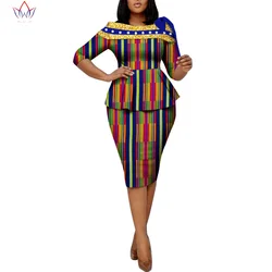 African Clothes for Women 2 Pieces Sets 3/4 Sleeve Tops and Skirts Sets Floral Print Suits Match Pearl Dashiki Clothing WY8862