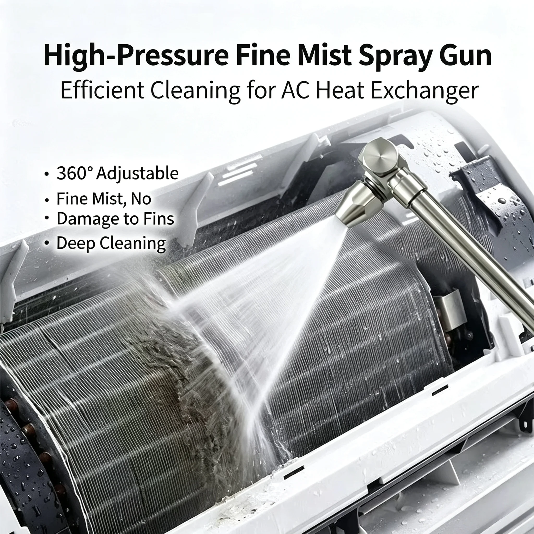 Dual 360° Swivel Spray Wand, Fan Nozzle Extension for AC, Pressure Washer & Auto Cleaning