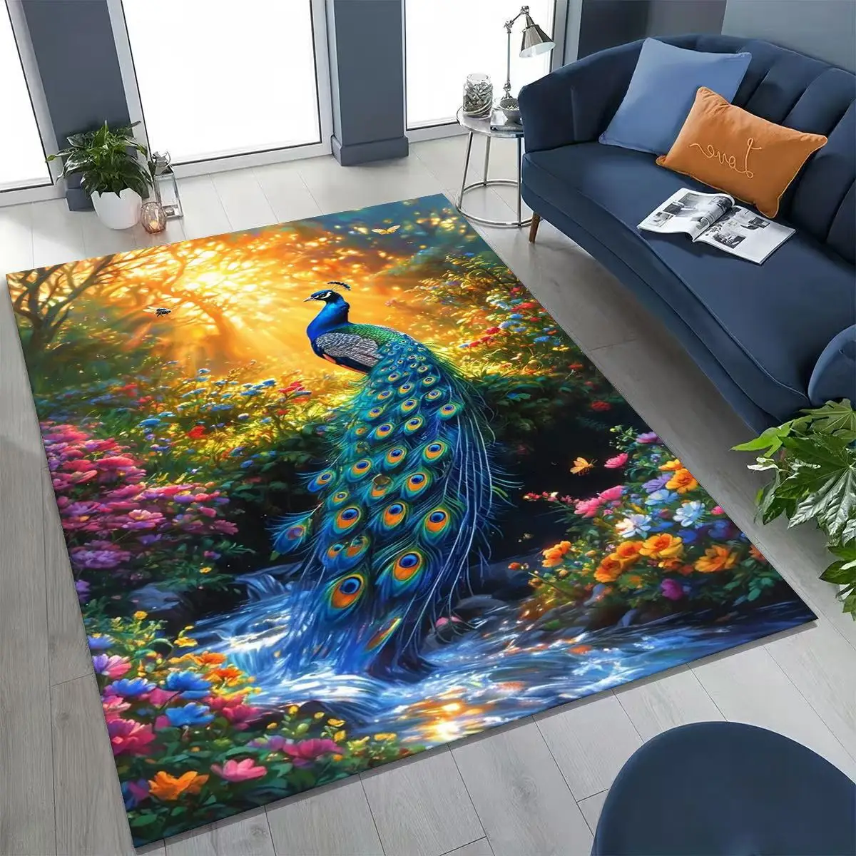 

3D Colorful Peacock Romantic Birds Rug for Bedroom Living Room Sofa Home Doormat Decor,Larger Kid Play Non-slip Floor Mat