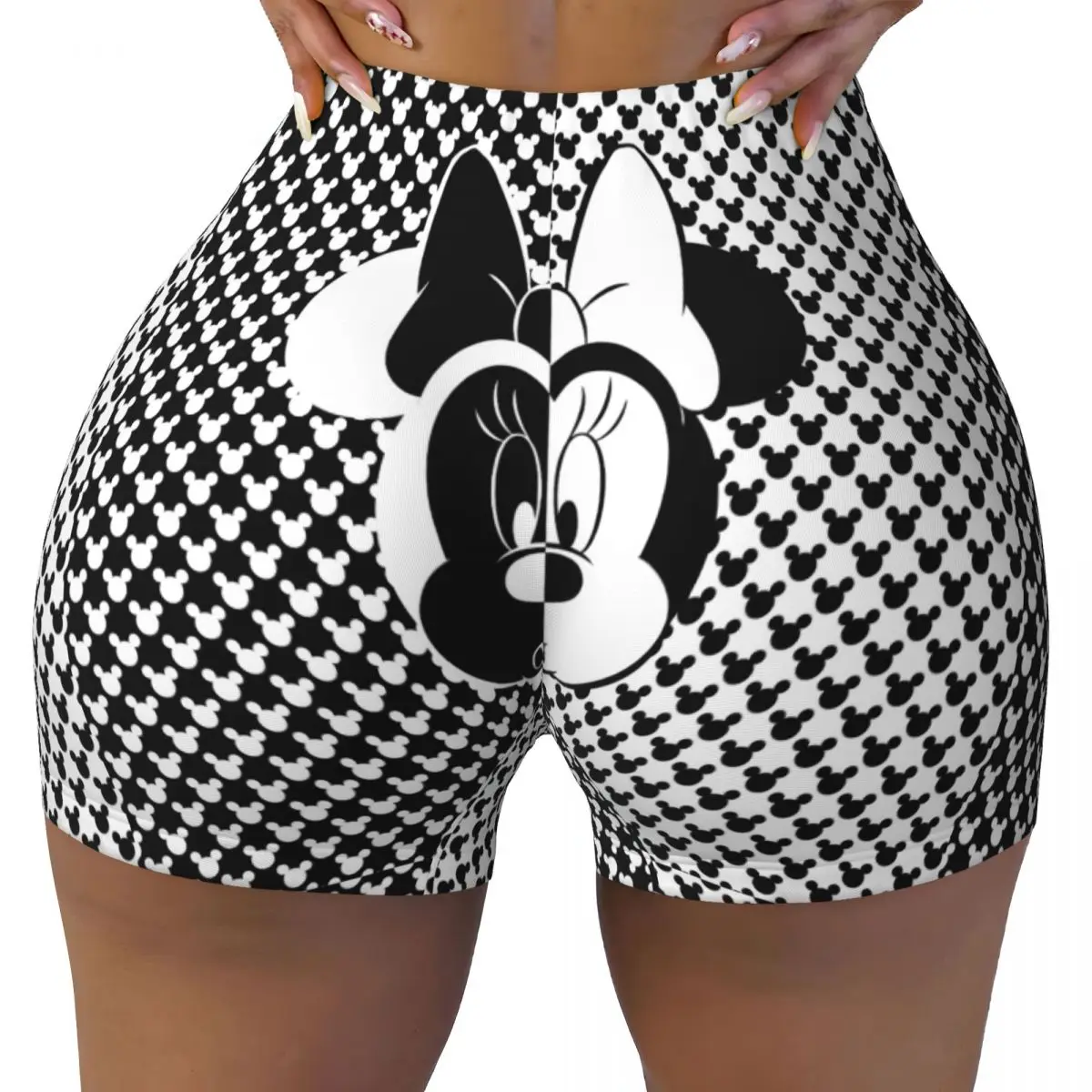 Women's Athletic Workout Yoga Shorts Mickey Mouse Minnie Black White Honey Peach Hip Shorts Sports Wear