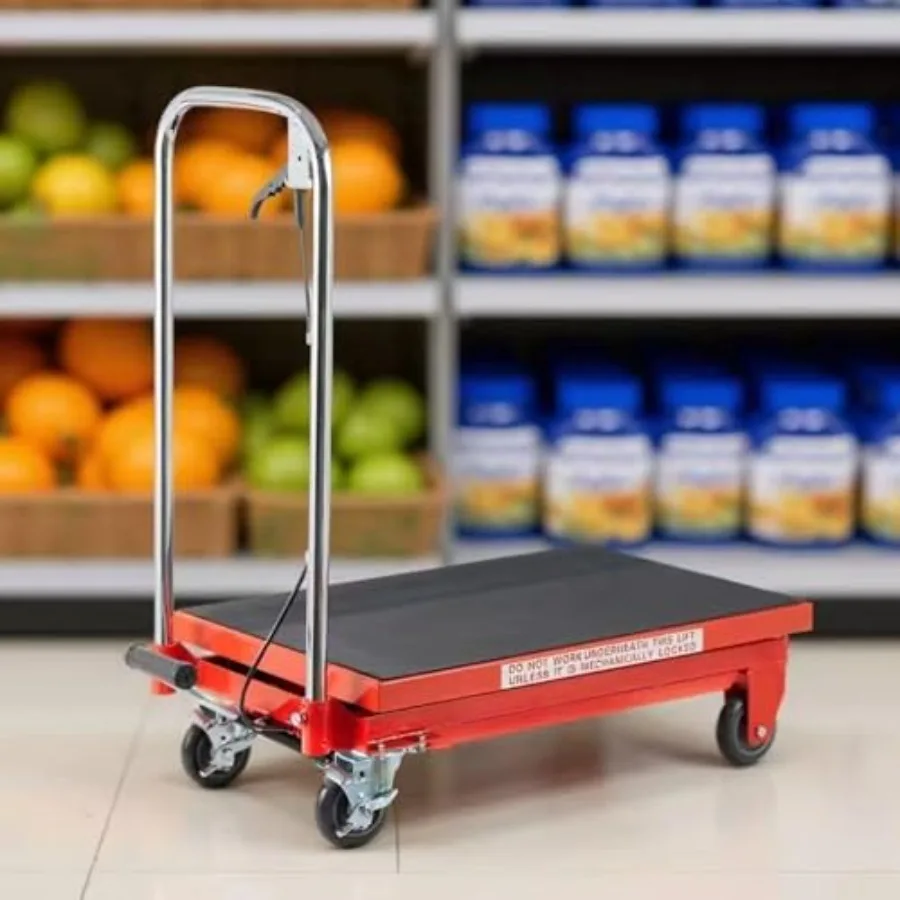 Hydraulic Lift Table Cart 500LB Capacity with Adjustable Lifting Height from 9 to 28.5 Inches Scissor Design Featuring Locking