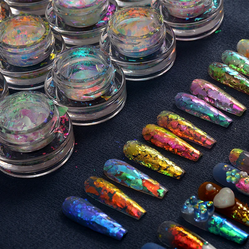 Chrome Vlokken Oogschaduw Chameleon Aurora Crystal Opal Poeder Onregelmatige Vlokken voor Nagels Professionele DIY Nail Poeder Manicure