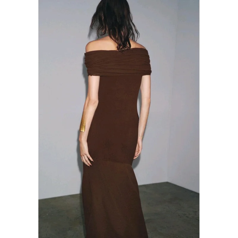 여름 신상 여성 니트 원피스 어깨 노출 원숄더 캐주얼 스타일 X자형 폴리에스터 섬유 민소매 레저용