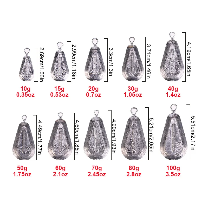 WEIHE 2PC 10g-100g Lead Sinkers Flat Heart-Shaped Weights for Sea Fishing Waterdrop Weights Adjustable