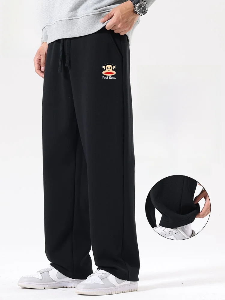 

Мужские повседневные брюки на флисовой подкладке, весна-осень, плотные прямые леггинсы, новинка 2025 года, с мультяшным принтом обезьяны, для отдыха