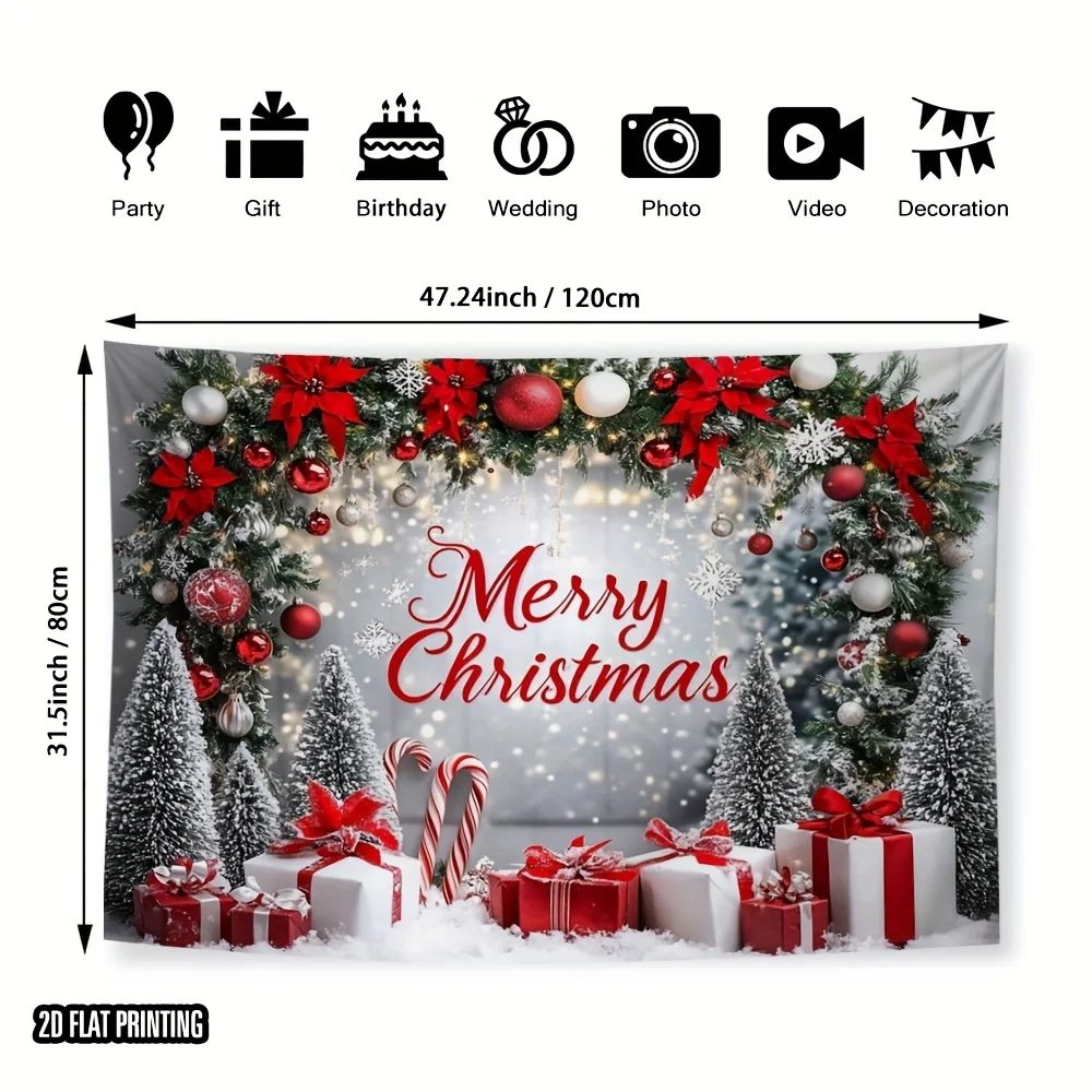 Festive Christmas Scene Tapestry, Polyester Wall Hanging for Holiday Home Decor, Office and Garden Celebration with Easy Setup