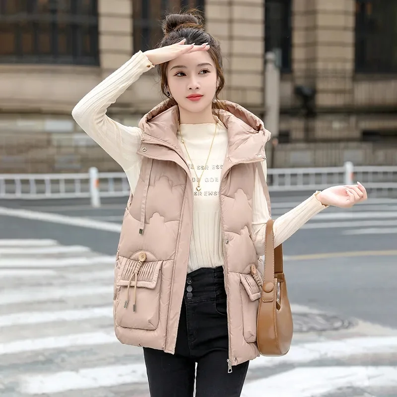 

Корейское женское модное пуховое хлопковое пальто 2025, женский пуховик с капюшоном, зимняя женская свободная жилетка с хлопковой подкладкой, верхняя одежда