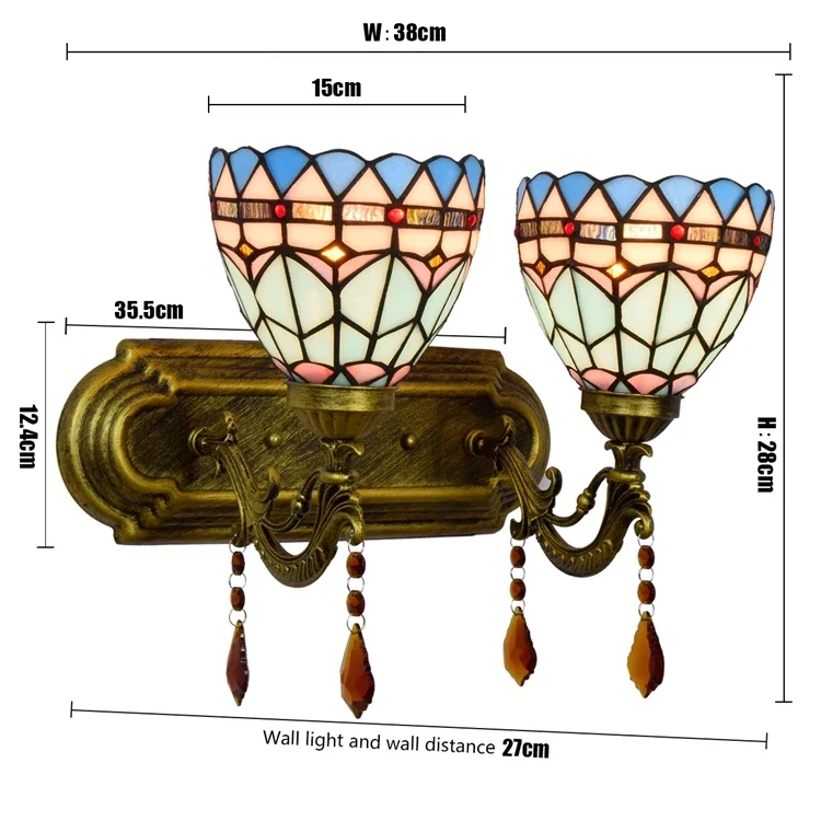 Stained Glass Handicraft Lampe Light Lampara Lamps Retro Mediterranean Tiffany Light Luxury Bedroom Bedside Led Art Wall Lamp