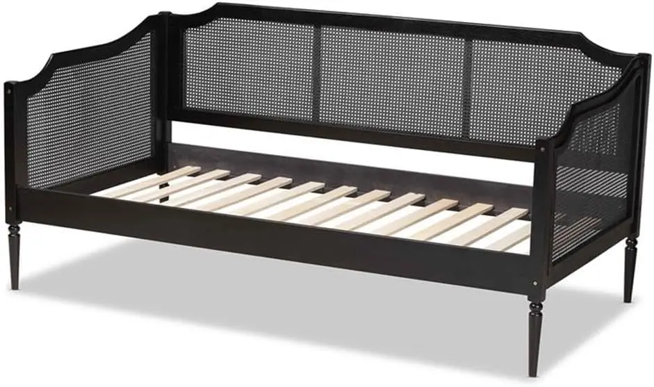 Hancock-Mid- Modern Carvão Acabado Madeira e Sintético Rattan Daybed, Twin Size