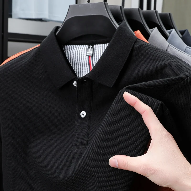 

Men's summer casual solid color polo shirt fashionable business T-shirt short sleeve breathable comfortable slim fit cotton top