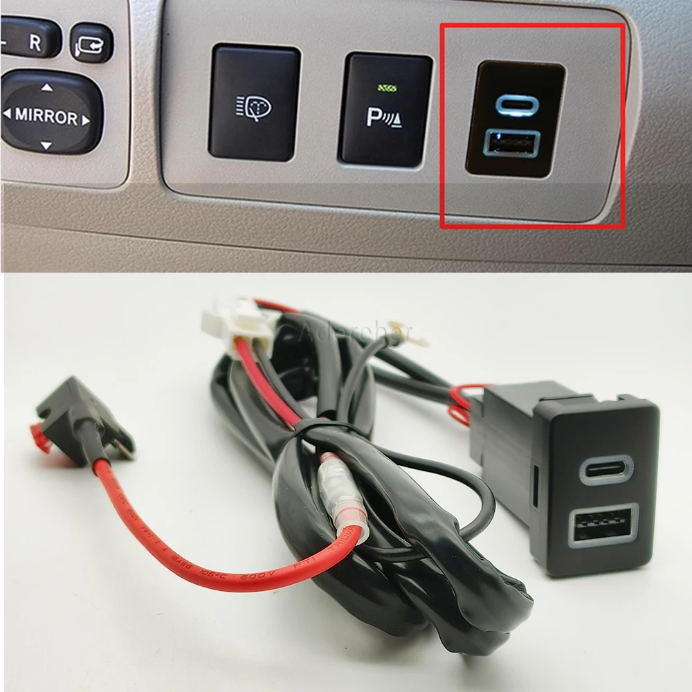 

For Toyota old LC120 Prado 16-20 Car Charger Socket Dual USB PD Type C Charging Outlet Power Adapter Phone