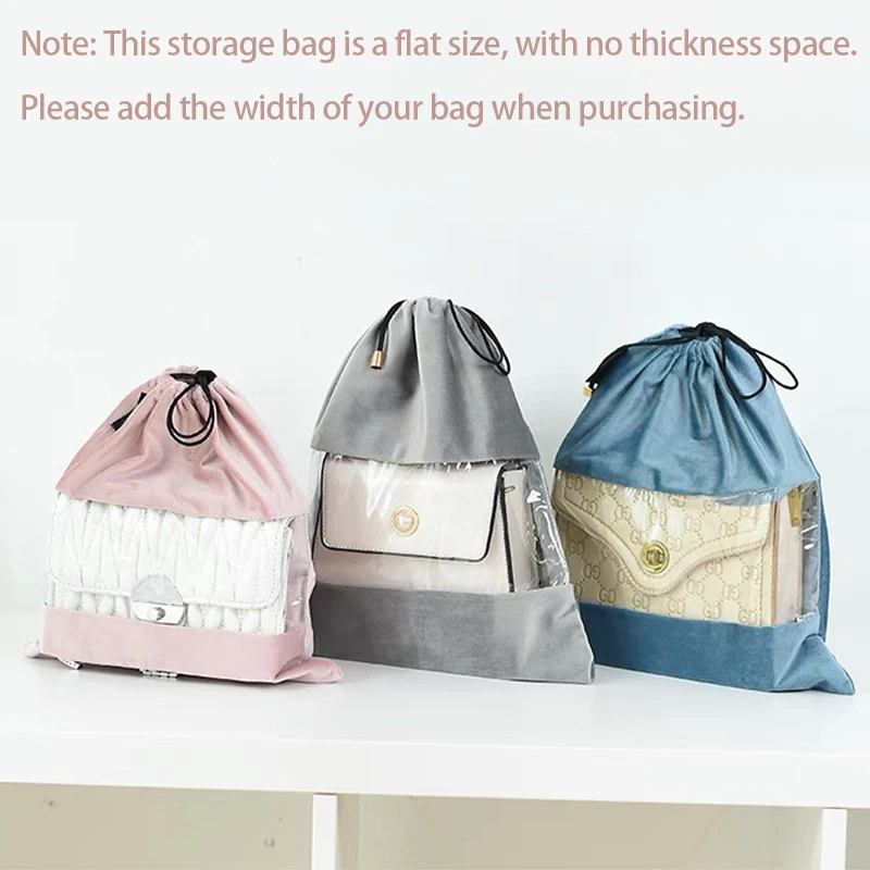 Dust Bag For Handbag Luxury Business Travel Organizer Makeup Pouch Clothes Shoe Storage Velvet With Transparent Drawstring Bag