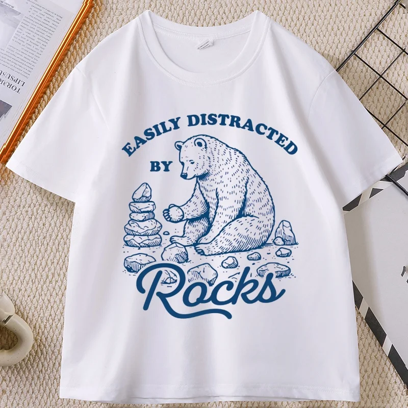 Easily Distracted By Rocks T-Shirt Rock Lover Tee Casual Round Neck Printed Cotton Short Sleeve Tshirts Unisex Streetwear