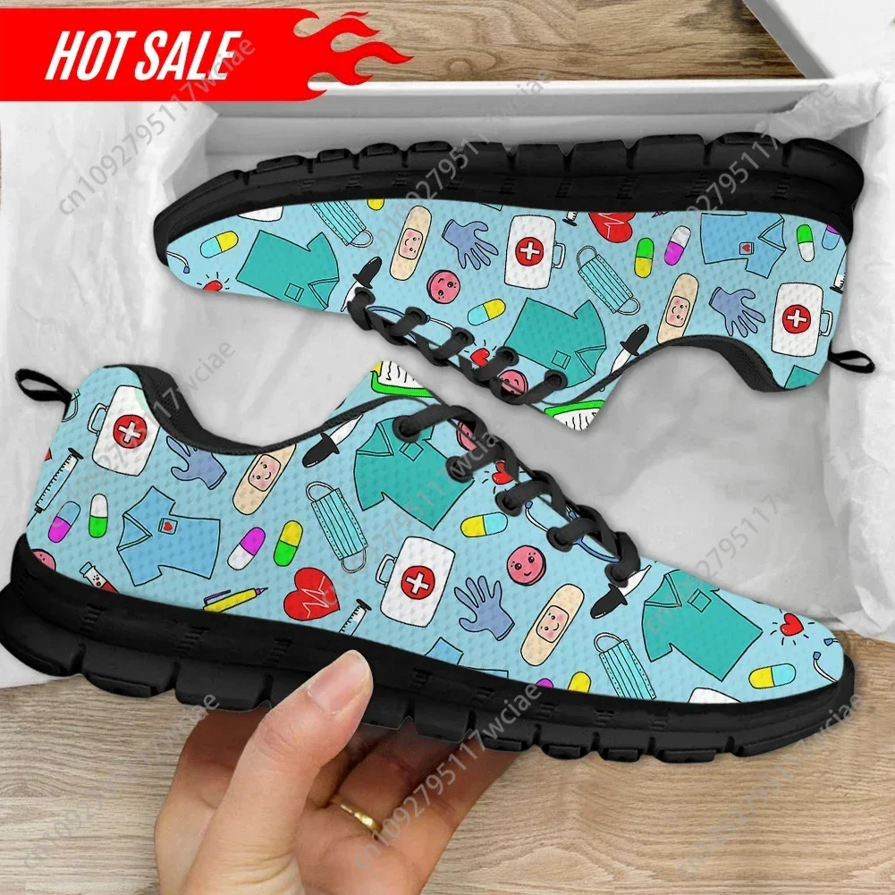

Doctor Nurse Medical Supplies Pattern Women's Casual Sneakers Comfort Non-Slip Flat Shoes Breathable Tennis Shoes