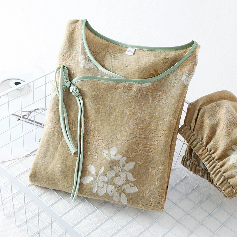 2025 ฤดูใบไม้ผลิ/ฤดูร้อนใหม่ผู้หญิงชุดนอนชุดไม้ไผ่เส้นใยเจ็ดขาและเก้าขากางเกง 2 W ชิ้นเสื้อผ้าสุภาพสตรี