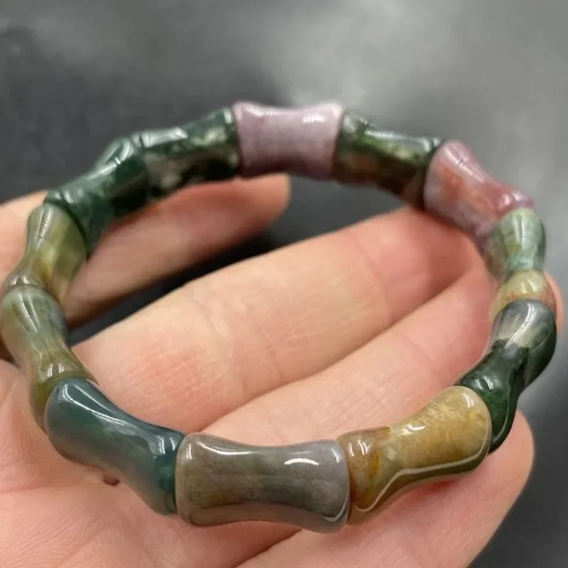 

Aquatic Agate Bead Chain, Bamboo Bracelet, Chalcedony Bracelet, Bracelet, Retro Bracelet.