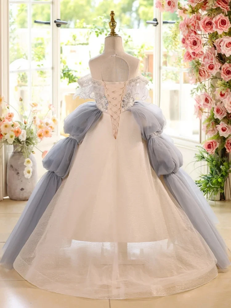 

Customized Flower Girl Dress For Wedding Appliques Sleeveless High Waist Floor Length Kids Birthday First Communion Gown