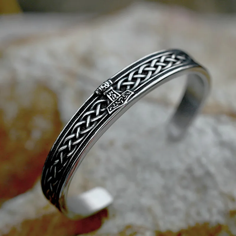 BEIER 2023 New Fashion Titanium Steel Bracelet Viking Runes Amulet Bangle Norse Viking Nordic Myth thor hammer  Jewelry For Men