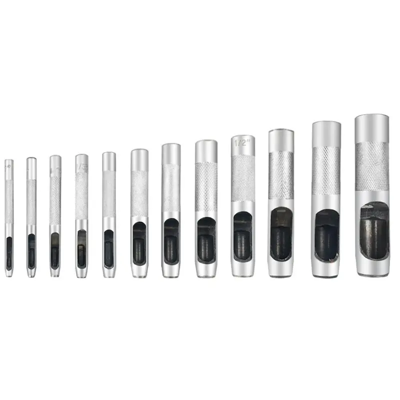 

2025 Trend Leather Craft Hollow Hole Punch Tool Set 12 Pcs Leather Hole Punch Kit 3Mm-19Mm Round Steel