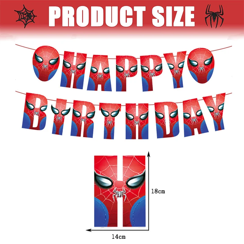 Spiderman HAPPY BIRTHDAY Paper Banner Red Black Super Hero Themed Party Decoration Baby Shower Kids Boys Birthday Party Supplies