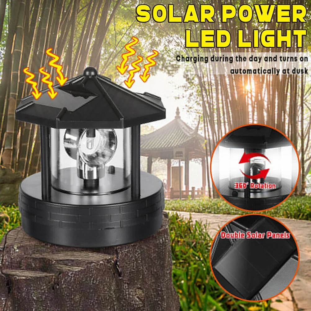 E9 Solar Lamp Outdoor Powered Lighthouse Rotating Waterproof LED Solar Light Beacon Tower Decorative Lamp for Garden Lawn Patio