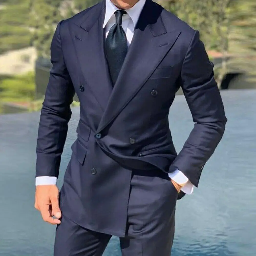 Luxury Wedding Suits 2 Pcs Jacket Pants For Men Peak Lapel Double Breasted Groom Wear Slim Fit Business Tuxedos Custom Made