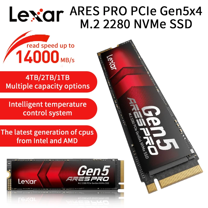 

Lexar ARES PRO NVMe SSD PCle5.0x4 M.2 2280 Solid State Drive ARES ALL AROUND BENCHMARK Read Speed Up to 14000MB/s for Laptop PS5