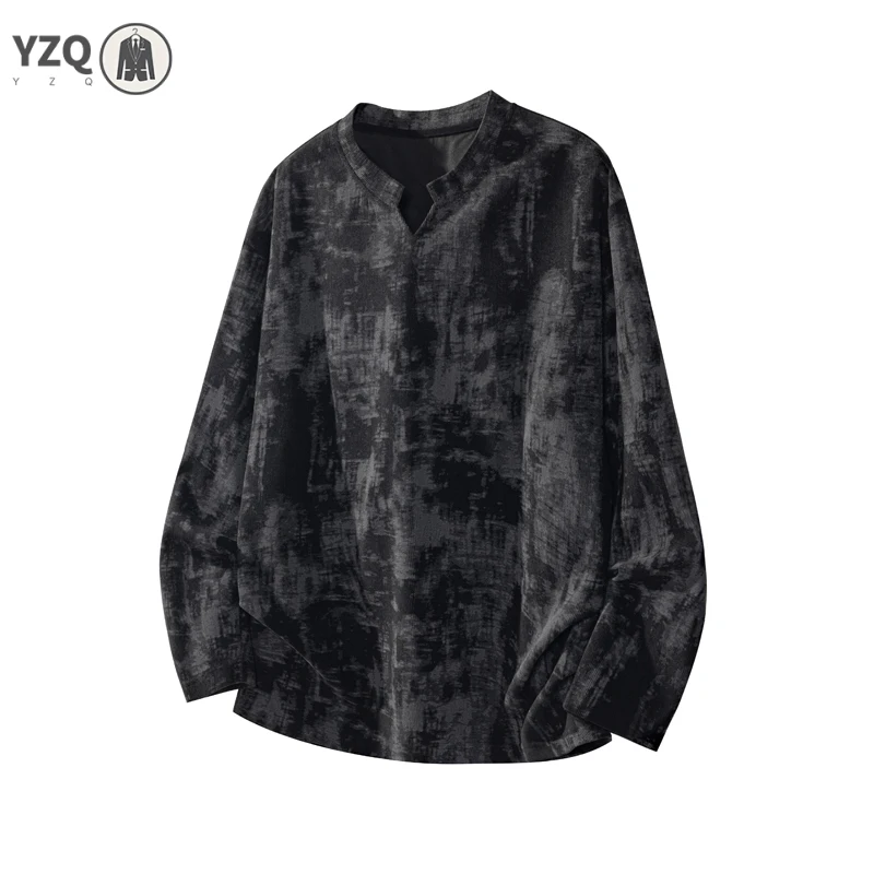 Men Oversized Relaxed Long Sleeve Sweatshirt Crew Neck Acid Wash Marbled Texture Corduroy For Casual Layered Autumn Outfit