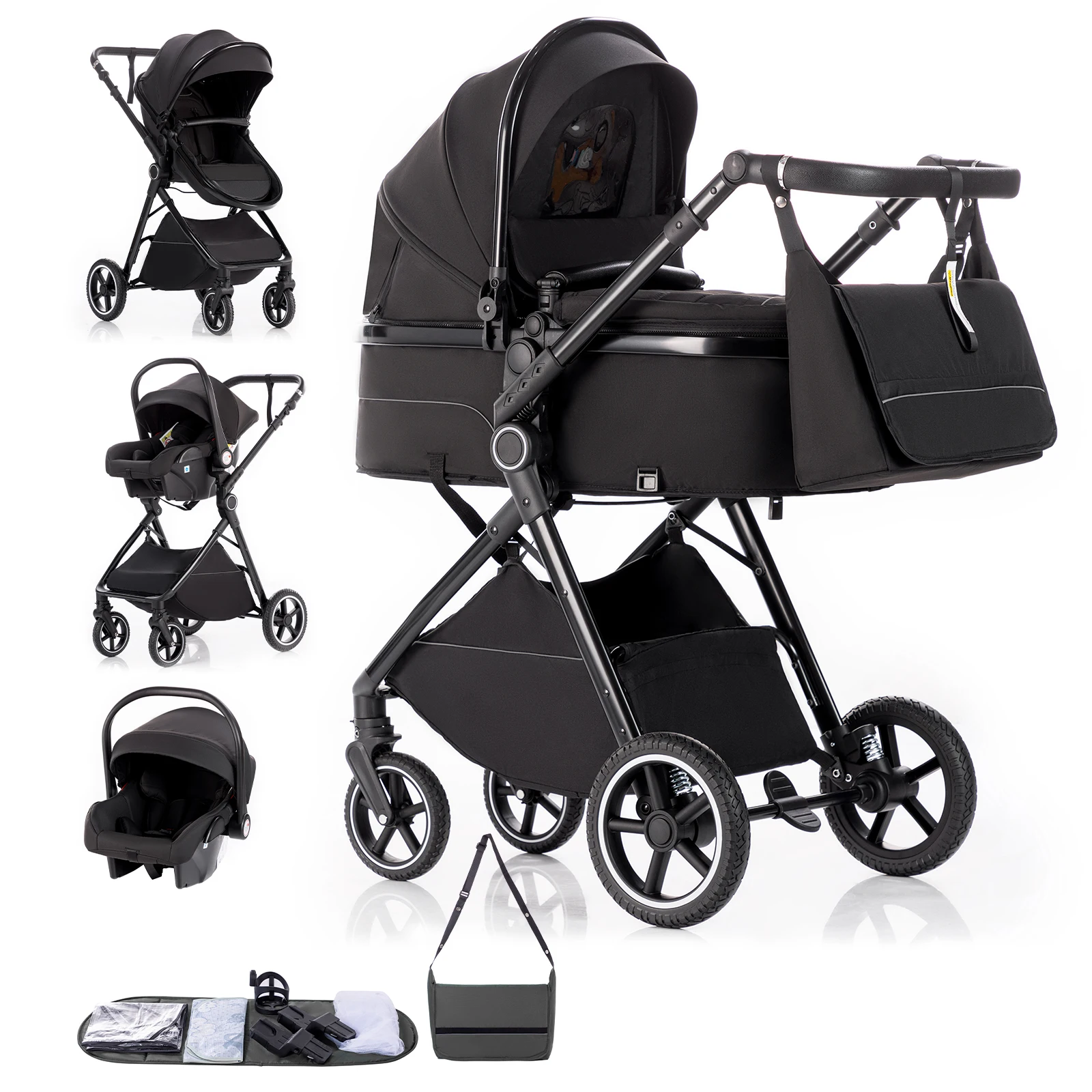 Luxueuze 3-in-1 babywandelwagen, draagbare reisbuggy, opvouwbare kinderwagen, lichtgewicht kinderwagen voor pasgeborenen, om te bouwen
