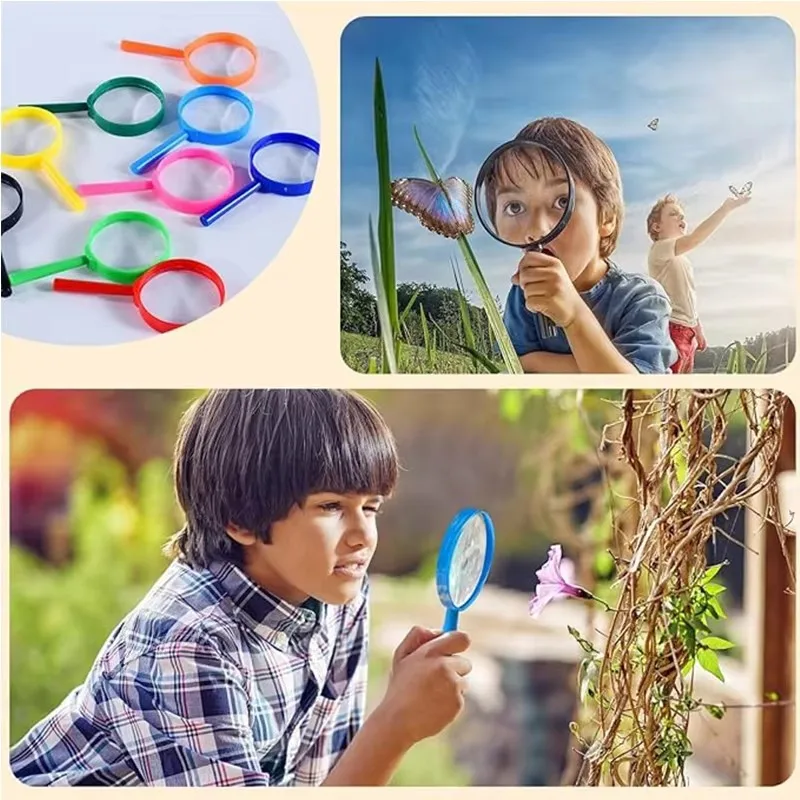 2/5 قطعة مكبرات المراقبة العلمية المحمولة باليد للأطفال ، 4/6 سنتيمتر متعدد الألوان مقبض دائري مكبرات الأكريليك أداة بصرية