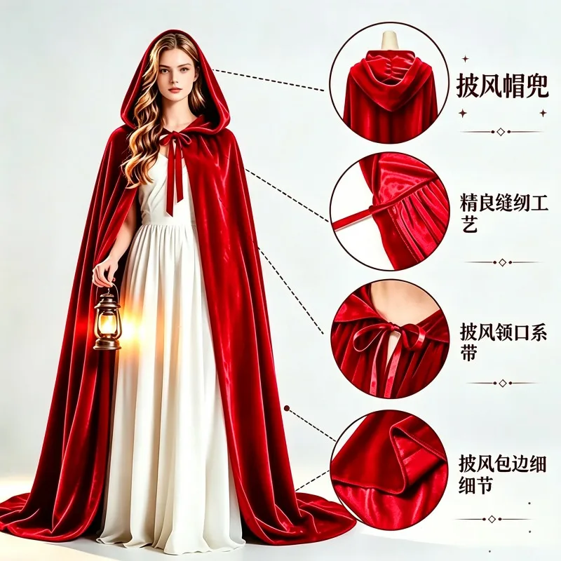 2026 Velvet Hooded Cloak Kids Halloween Cosplay Costume Party Dress Up Robe New