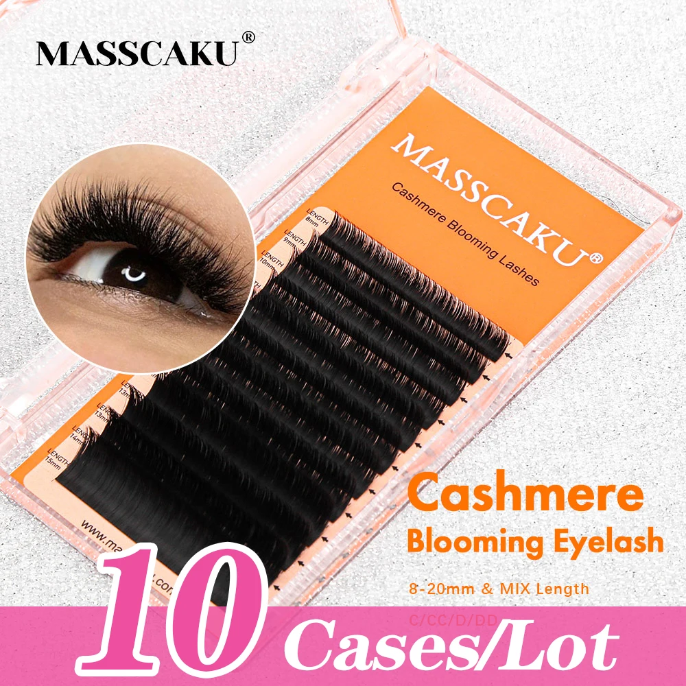 

MASSCAKU New 10cases/lot Fast Blooming Eyelash Extension 8-20mm Length Professional Artificial Mink Camellia Eyelashes Wholesale