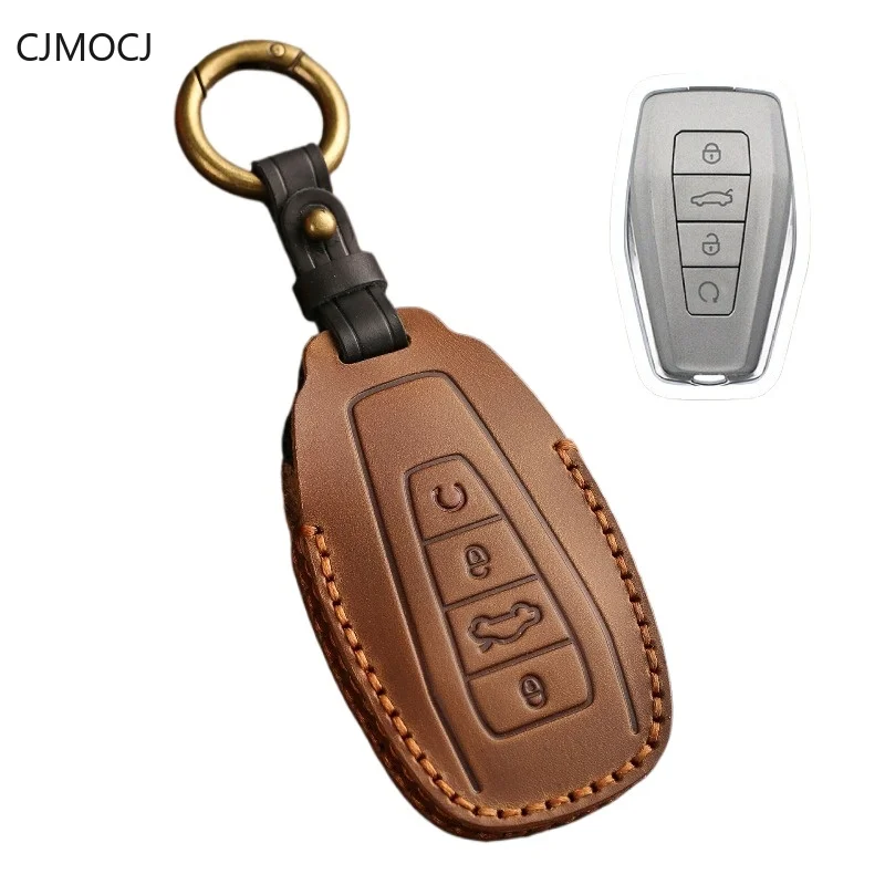 

Genuine Top-Grain Leather Key Fob Cover for Geely Emgrand GS/Xingyue/Boyue/Xingrui/ICON/Binyue/Vision, KeyCase with Keychain