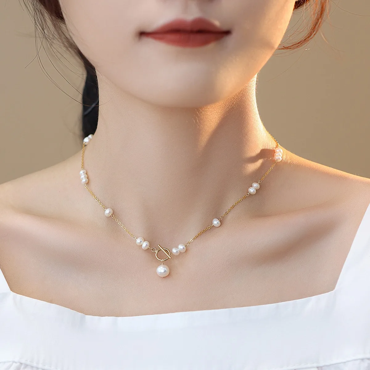 Hot Sell 100% Natural Freshwater Pearl 14K Gold Filled Ladies Chains Necklace Jewelry For Women New Year Gifts No Fade