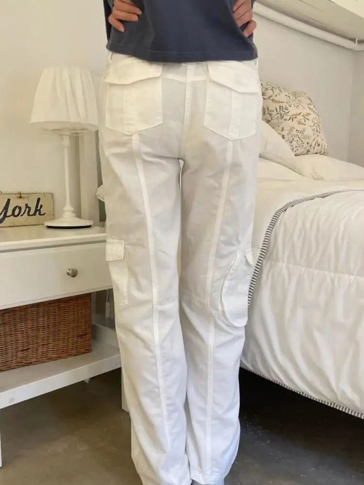 

Low Waist American Sle Casual Pants Women's Straight Leg Workwear Trousers White BM2023 New Faion Commute Cotton