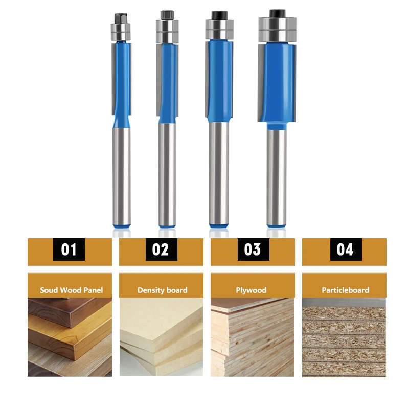 6MM 1/4′′ Flush Trim Bit Router Bit Woodworking Milling Cutter For Wood Bit Face sh TriMill Tools Carbide Cutter End Mill New