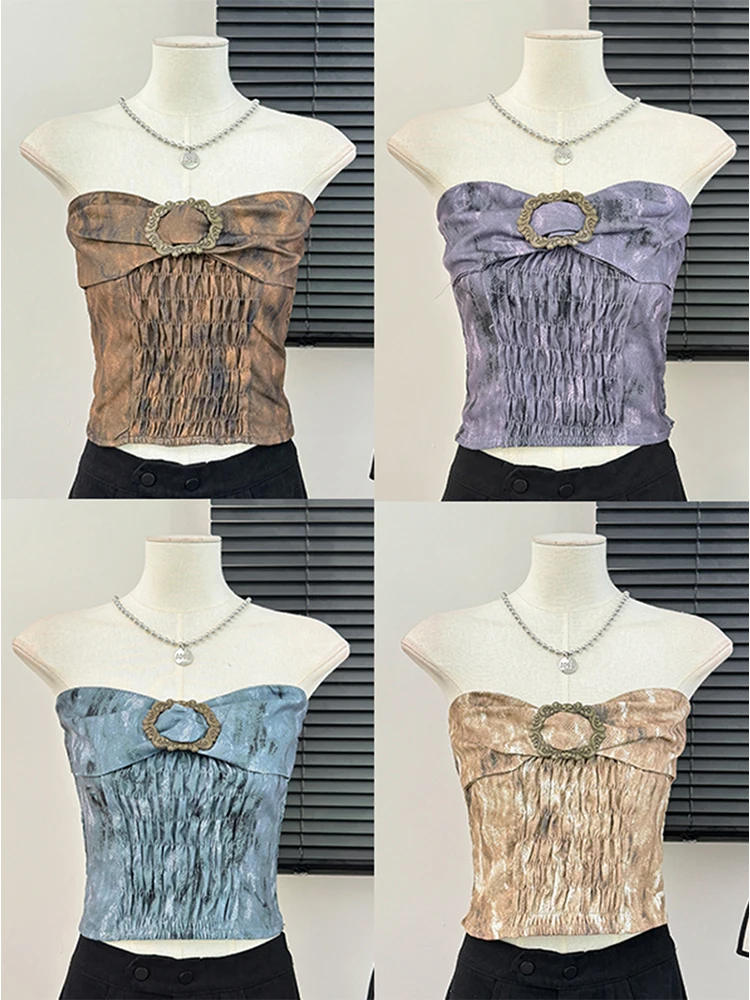 

Women's Coffee Crop Top 90s Aesthetic Fashion Vest Off Shoulder Sleeveless Vintage Bow Y2k Tank Tops 2000s Clothes Summer 2024