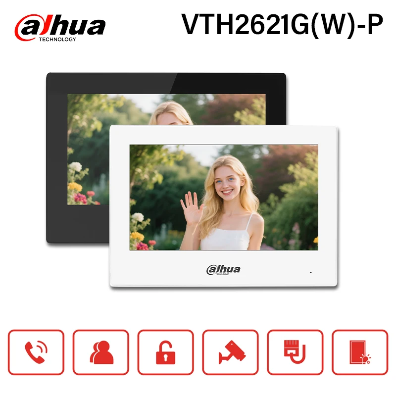 

IP-монитор Dahua для помещений PoE, 7-дюймовый экран видеодомофона VTH2621GW-P, дверная станция и монитор IP-камеры, полностью цифровой MultiLang H.265