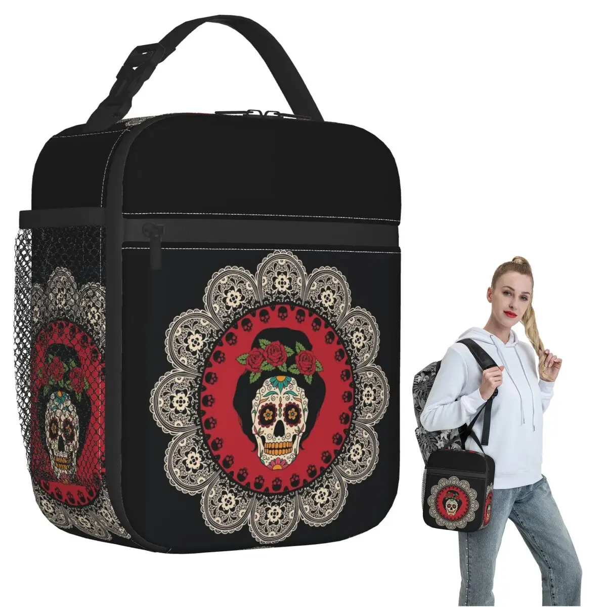 

Термосумка для обедов с мексиканским принтом в виде черепа для женщин и детей, герметичная, для хранения продуктов, термосумка-тоут