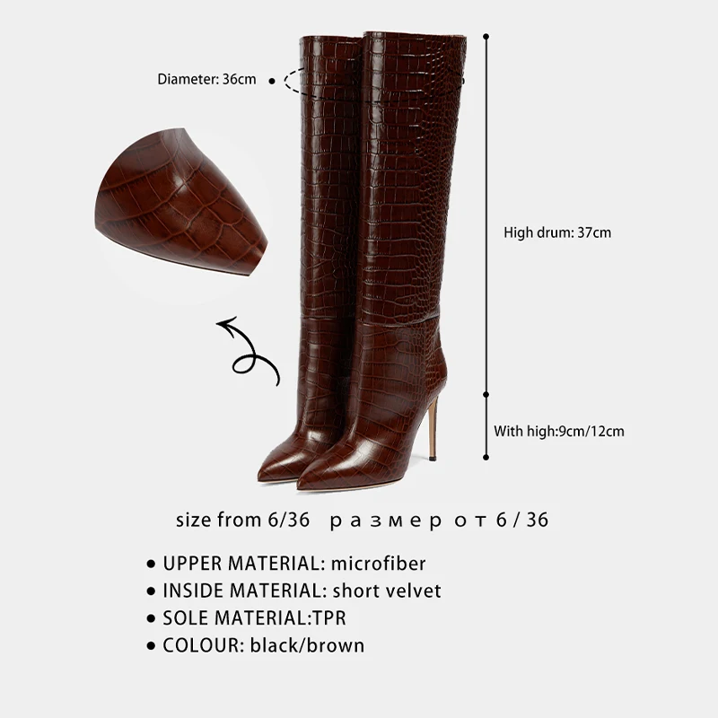 Ods Sexy Knee High Long Boots Alligator Print Thin High Heel Boots Women Boots Pointed Toe Women Boots Zapatos De Mujer Botas