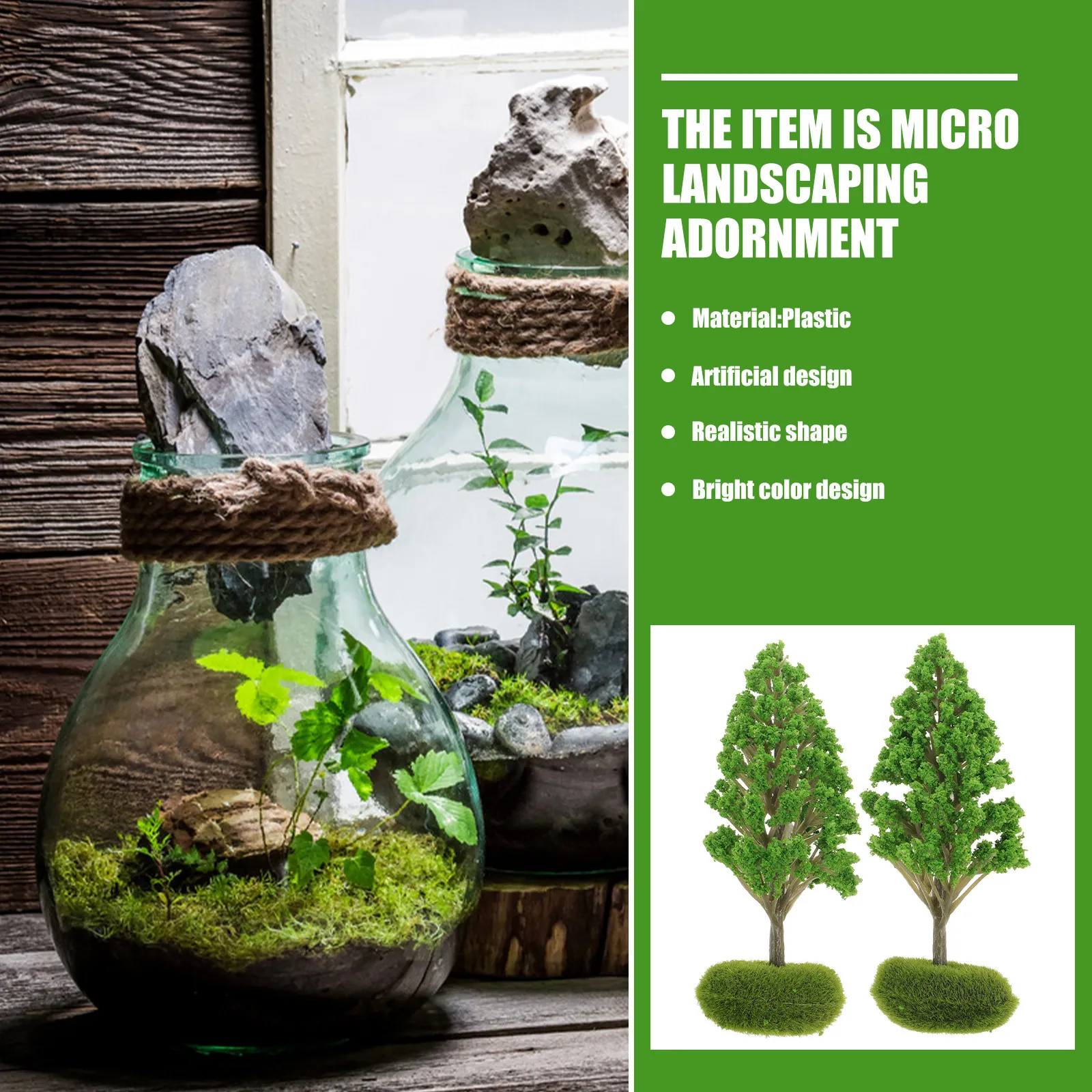 2Pcs Simulation Tree Plastic Miniature Landscape Trees DIY Sand Table Decoration Mini Plant Decor Small Garden Scene Accessories