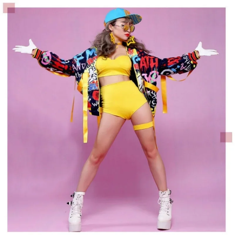Mannen Jazzdans Hip Hop Persoonlijkheid Doodle Jas Nachtclub DJ Jas Vrouwen Losse Lint Kwastje Straat Dansen Podiumkostuums