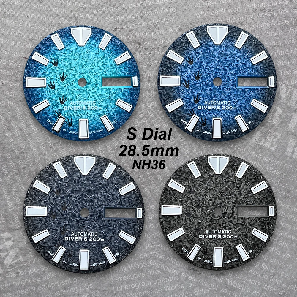 

28.5 mm S Logo Dial Suitable For NH36/4R36 Japan Movement Green Luminous Footprints Dual Calendar Watch Modification Accessories